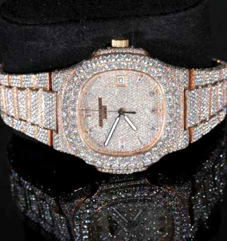 Iced Cushion Sport Watch — Full Pavé, Two-Tone Rose